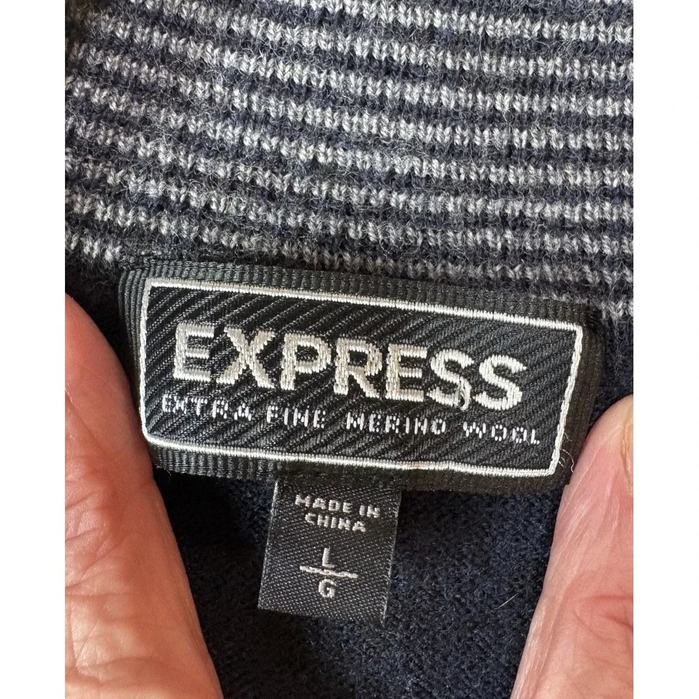 Express Merino Wool Sweater Men's L Navy Quarter Zip Pullover Preppy Classic